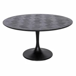 Ronde Eettafel Blax Ø140cm eiken met stalen onderstel - Zwart - Loft24.nl