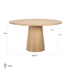 Ronde Eettafel Oakley Eiken Ø140 cm - Naturel - Loft24.nl
