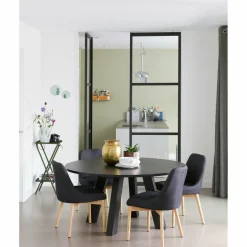 Ronde Eettafel Rhonda Eikenhout 150cm - Zwart - Loft24.nl