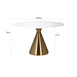 Ronde Eettafel Tenille Faux Marmer Ø130 cm - Goud - Loft24.nl