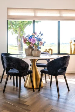 Ronde Eettafel Tenille Faux Marmer Ø130 cm - Goud - Loft24.nl