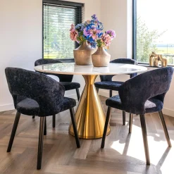 Ronde Eettafel Tenille Faux Marmer Ø130 cm - Goud - Loft24.nl