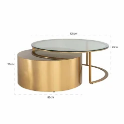 Ronde Glazen Salontafel Orlan Set van 2 stuks - Goud - Loft24.nl