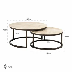 Ronde Salontafel Avalon Travertin - Set van 2 stuks - Loft24.nl