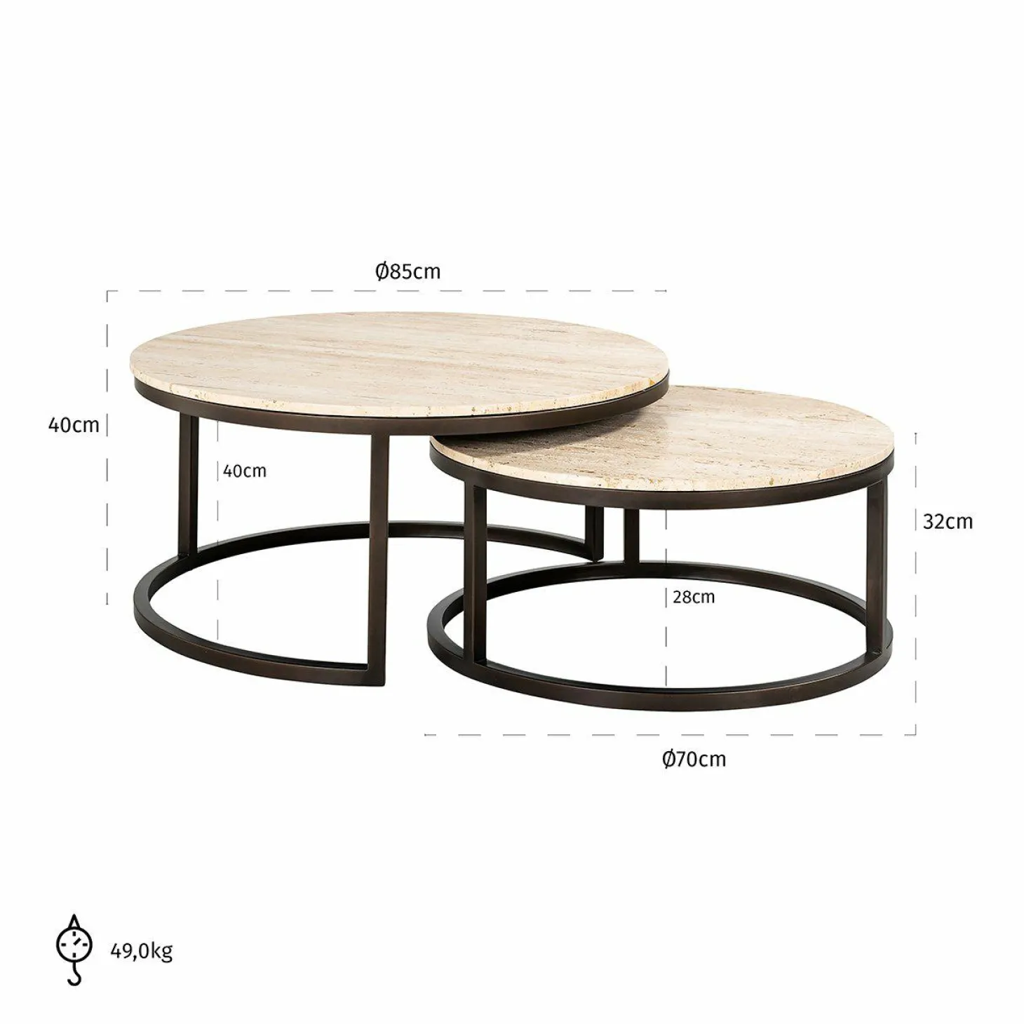 Ronde Salontafel Avalon Travertin - Set van 2 stuks - Loft24.nl
