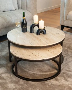 Ronde Salontafel Avalon Travertin - Set van 2 stuks - Loft24.nl