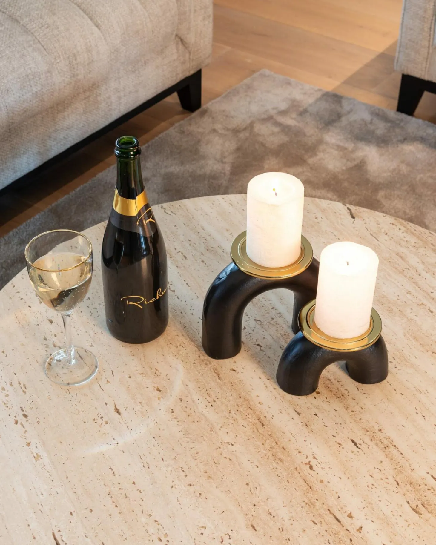 Ronde Salontafel Avalon Travertin - Set van 2 stuks - Loft24.nl