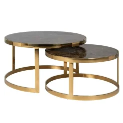 Ronde Salontafel Conrad Set van 2 stuks Faux Marmer - Goud - Loft24.nl