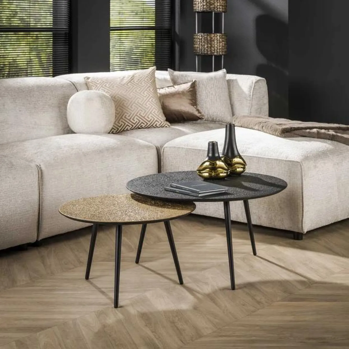 Ronde Salontafel Duo metaal set van 2 stuk - Goud/zwart - Loft24.nl