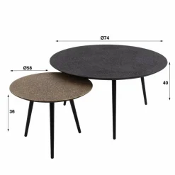 Ronde Salontafel Duo metaal set van 2 stuk - Goud/zwart - Loft24.nl