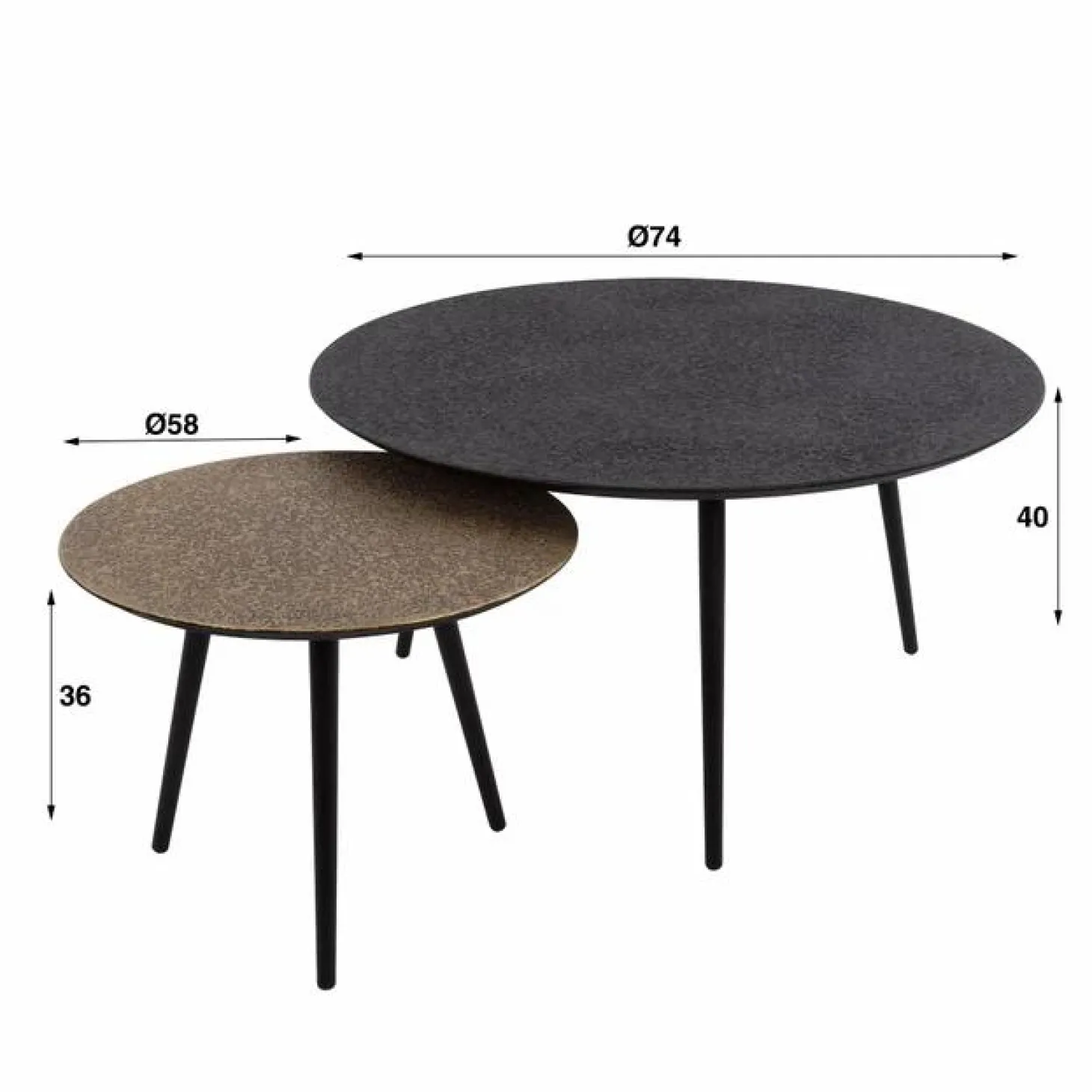 Ronde Salontafel Duo metaal set van 2 stuk - Goud/zwart - Loft24.nl