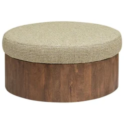 Ronde Salontafel Ossana Mangohout en stof 80 cm - Beige - Loft24.nl