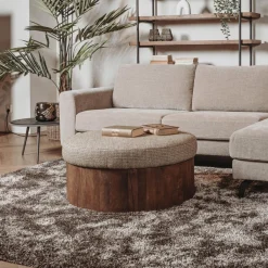 Ronde Salontafel Ossana Mangohout en stof 80 cm - Beige - Loft24.nl