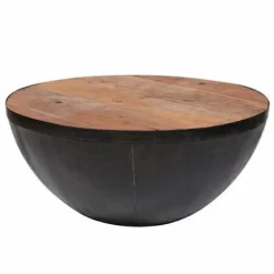 Ronde Salontafel Raft Zwart/Naturel Ø90cm - Loft24.nl