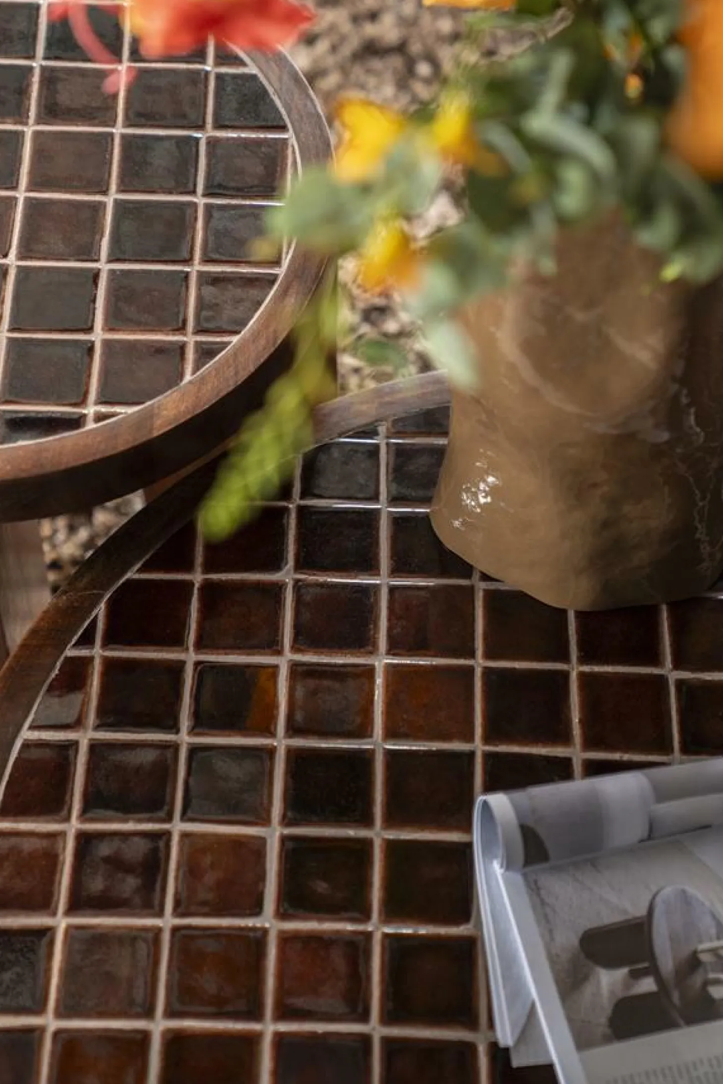 Ronde Salontafel TiledUp Keramiek en mangohout 70cm - Loft24.nl