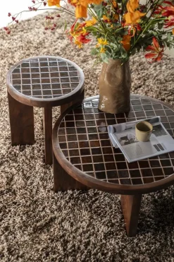 Ronde Salontafel TiledUp Keramiek en mangohout 70cm - Loft24.nl
