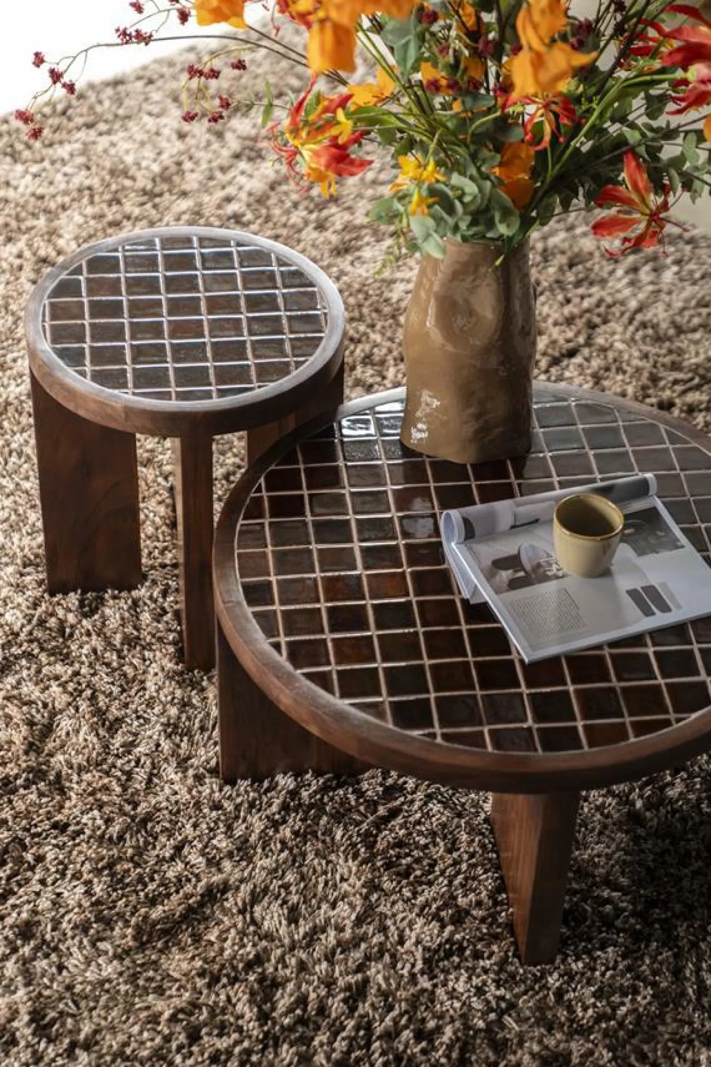 Ronde Salontafel TiledUp Keramiek en mangohout 70cm - Loft24.nl