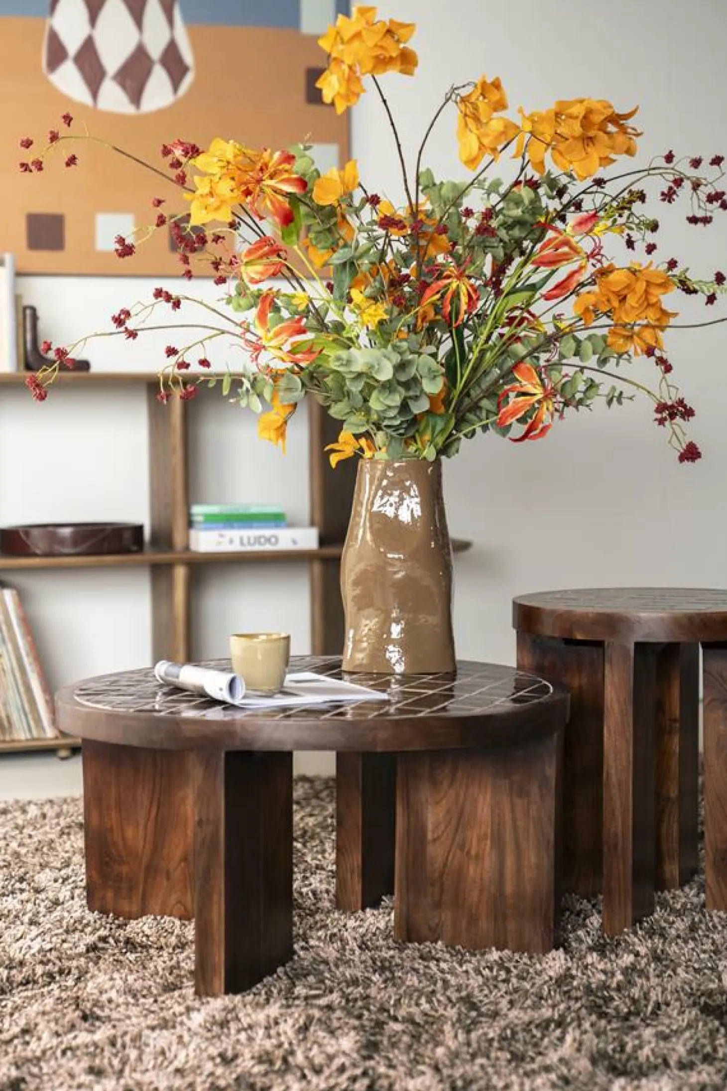 Ronde Salontafel TiledUp Keramiek en mangohout 70cm - Loft24.nl