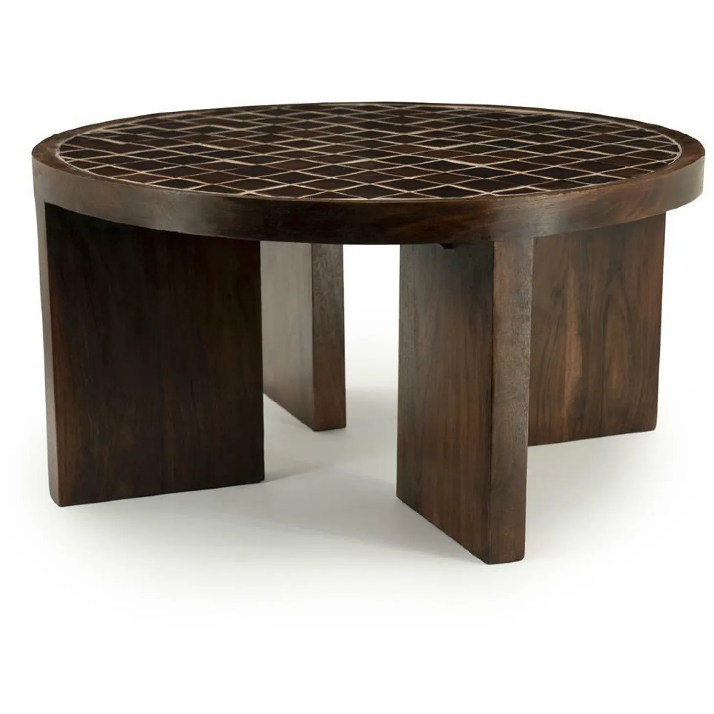 Ronde Salontafel TiledUp Keramiek en mangohout 70cm - Loft24.nl