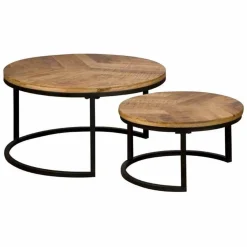 Ronde Salontafel Viola Mangohout Naturel - Set van 2 stuks - Loft24.nl