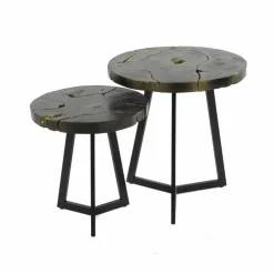 Salontafel B&G Teakhout Set van 2 stuks - Zwart/Goud - Loft24.nl