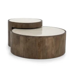 Salontafel Hazel Mangohout en Marmer Set van 2 stuks - Loft24.nl