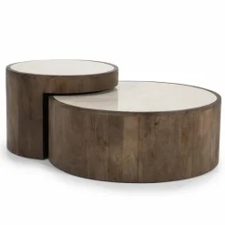 Salontafel Hazel Mangohout en Marmer Set van 2 stuks - Loft24.nl