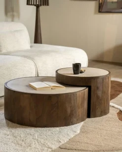 Salontafel Hazel Mangohout en Marmer Set van 2 stuks - Loft24.nl