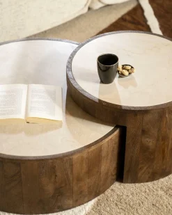 Salontafel Hazel Mangohout en Marmer Set van 2 stuks - Loft24.nl