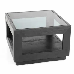 Salontafel Liam Mangohout en Glas - Zwart 60 x 60 cm (showmodel) - Loft24.nl