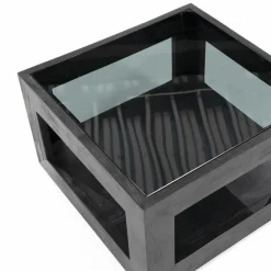 Salontafel Liam Mangohout en Glas - Zwart 60 x 60 cm (showmodel) - Loft24.nl