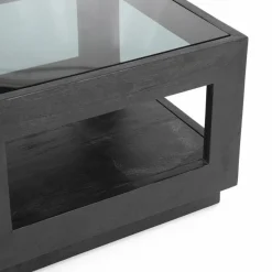 Salontafel Liam Mangohout en Glas - Zwart 60 x 60 cm (showmodel) - Loft24.nl