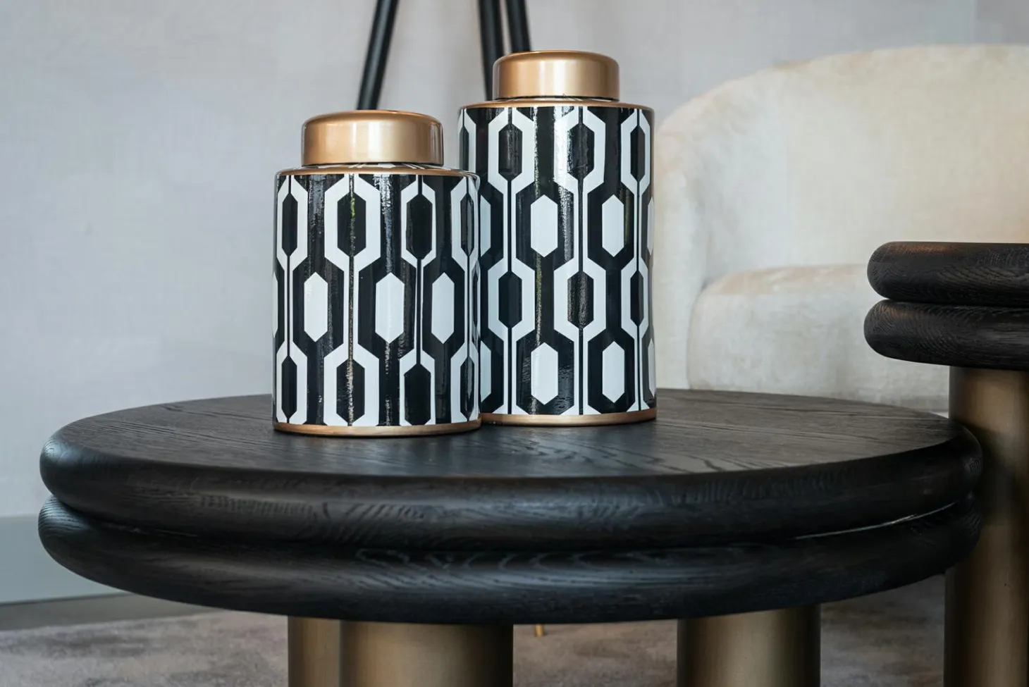 Salontafel Macaron Eiken Ø80 cm - Zwart - Loft24.nl