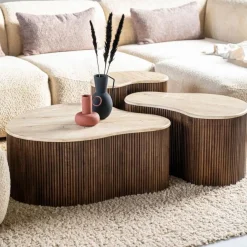 Salontafel Mari Mangohout en Travertin 70 x 47 cm - Loft24.nl