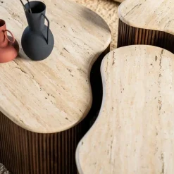 Salontafel Mari Mangohout en Travertin 70 x 47 cm - Loft24.nl