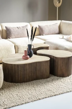 Salontafel Mari Mangohout en Travertin 70 x 47 cm - Loft24.nl