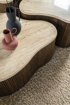 Salontafel Mari Mangohout en Travertin 70 x 47 cm - Loft24.nl