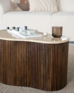 Salontafel Mari Mangohout en Travertin 70 x 47 cm - Loft24.nl