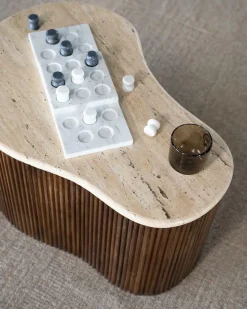 Salontafel Mari Mangohout en Travertin 70 x 47 cm - Loft24.nl