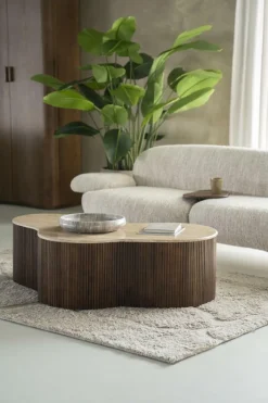 Salontafel Mari Mangohout en Travertin 129 x 84 cm - Loft24.nl