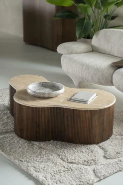 Salontafel Mari Mangohout en Travertin 129 x 84 cm - Loft24.nl