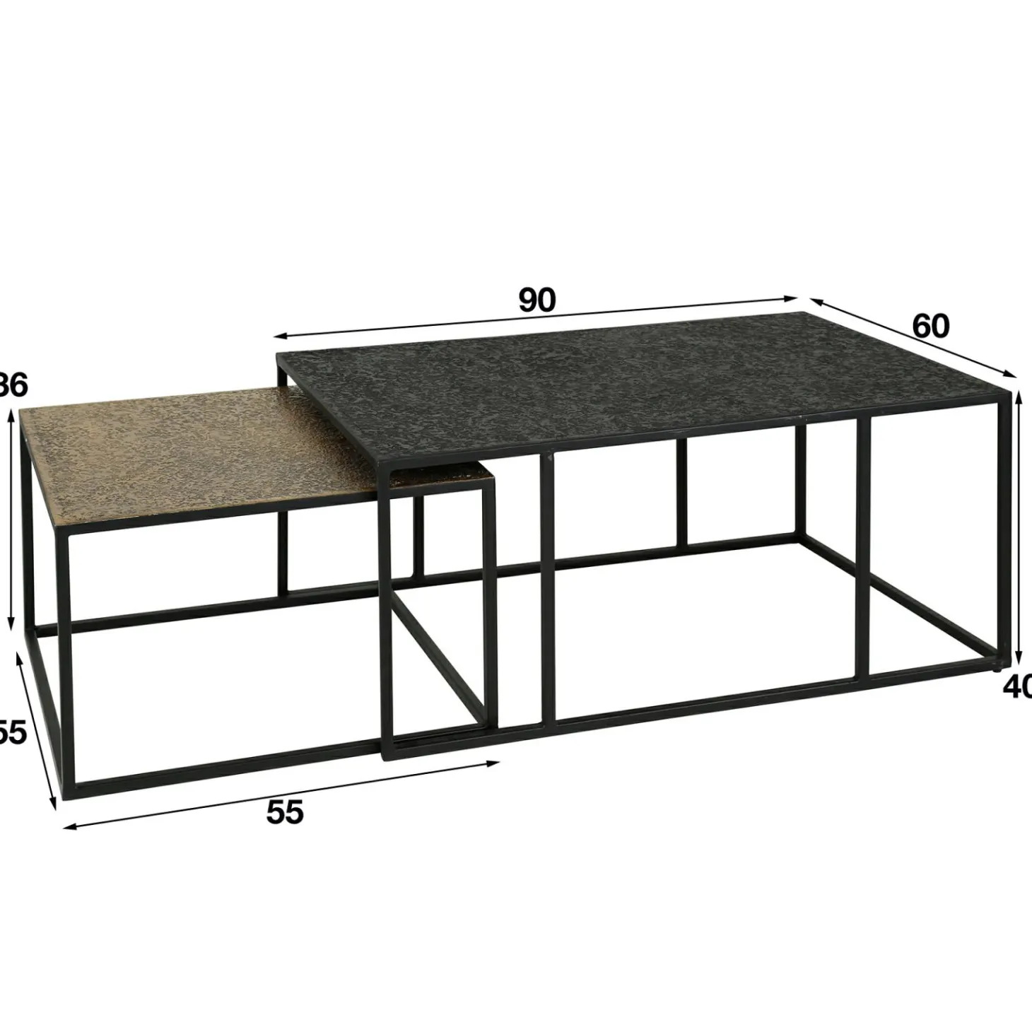 Salontafel Metallic set van 2 stuks Brons/Zwart - Loft24.nl
