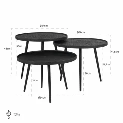 Salontafel Oxford Set van 3 stuks - Zwart - Loft24.nl