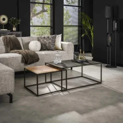 Salontafel Slate mix leisteen en Acaciahout set van 2 stuks - Loft24.nl