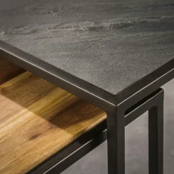 Salontafel Slate mix leisteen en Acaciahout set van 2 stuks - Loft24.nl