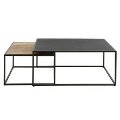 Salontafel Slate mix leisteen en Acaciahout set van 2 stuks - Loft24.nl