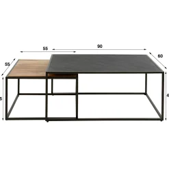Salontafel Slate mix leisteen en Acaciahout set van 2 stuks - Loft24.nl