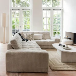 Second date hoekbank rechts grove ribstof naturel - Loft24.nl