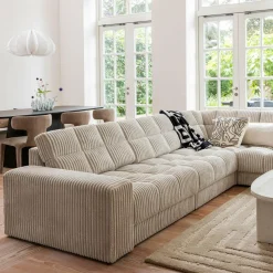 Second date hoekbank rechts grove ribstof naturel - Loft24.nl