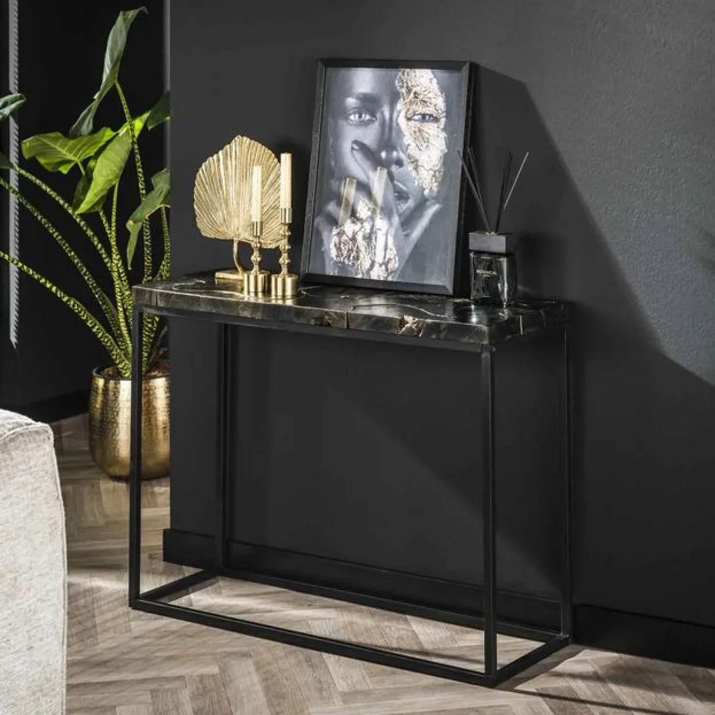 Sidetable B&G Teakhout 100cm - zwart/Goud - Loft24.nl